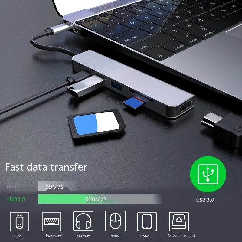 Док-станция USB Type-C/HDTV 6 в 1 4K со слотом для чтения карт памяти 3 0 TF SD PD MacBook Pro/Air/Huawei Mate