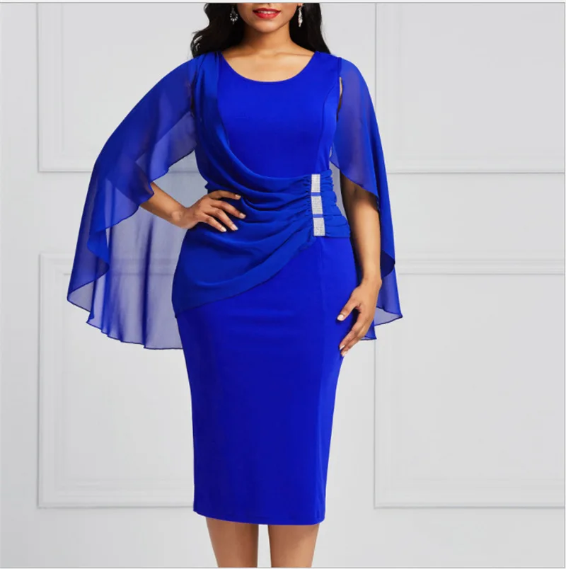 

European Style Women Summer Fashion O-neck Solid Gauze Party Dress Elegant High Waist Sheath Sexy Slim Bodycon Dress Size 2xl