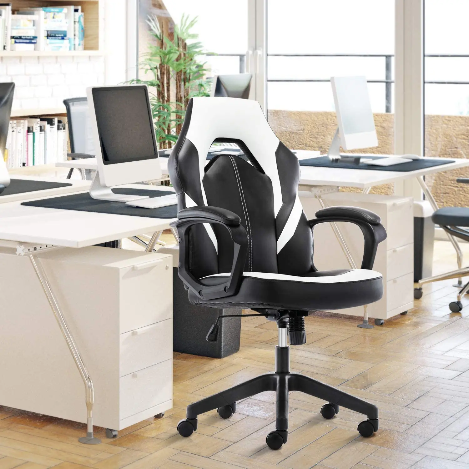 Leather High Back Home Office Task Computer Chair, Seat Height Adjustment Swivel Recliner Executive Chair