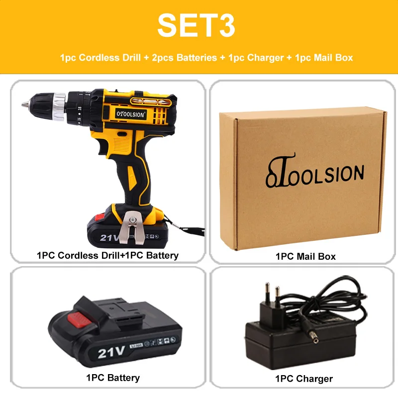 SET3 (2pc battery) 1500 мА/ч, 21V ударная электрическая отвертка аккумуляторная отвертка электрические инструменты молоток электрический молоток Мощность инструменты для работы по дереву - Цвет: SET3 (2pc battery)