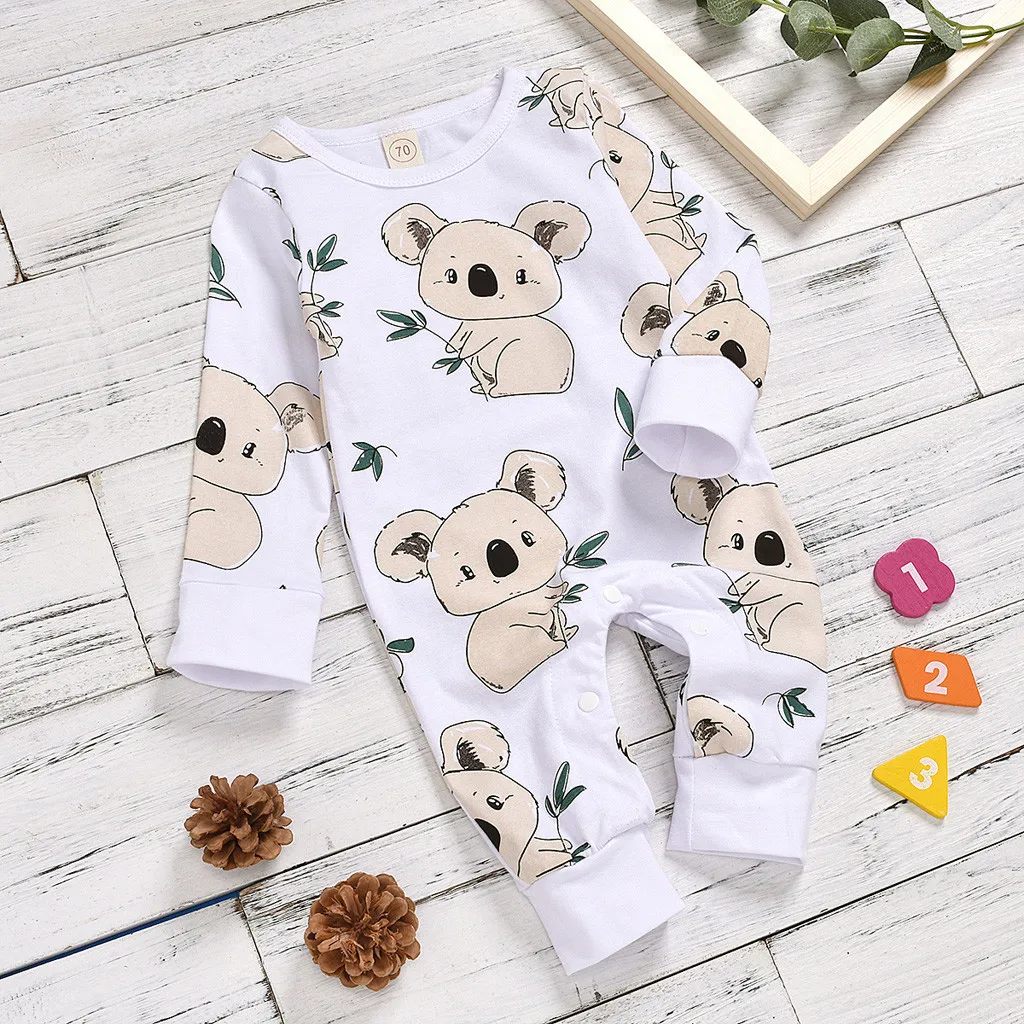 Новорожденный 100% хлопок Детский комбинезон ребенок милый коала Печать Лето