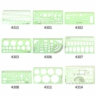 9 различных линейки зеленый пластиковый круги, Геометрический Дизайн Шаблон Линейка трафарет измерительный инструмент студенты Прямая поставка