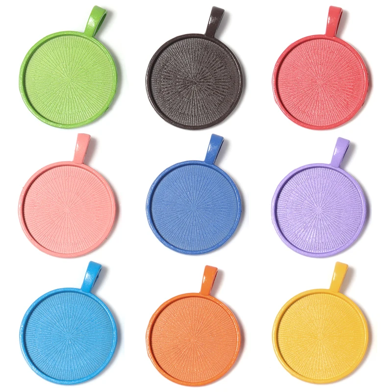 

10pcs Colorful 25mm Cabochon Pendant Trays Round Bezel Blanks Cameo Alloy Blank Tray For Necklace DIY Jewelry Making Supplies
