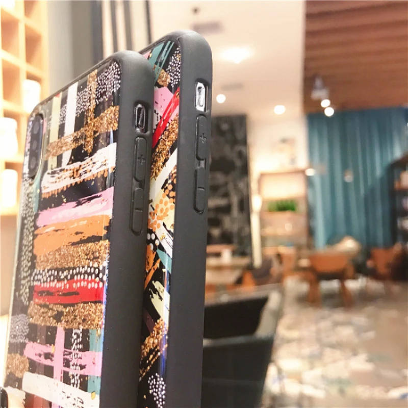 

3D Luxury Glitter Black Rainbow Strip Wave Dot Phone Case For iPhone 11 Pro Max XR X XS 7 8 Plus Soft Silicon Back Cover Funda