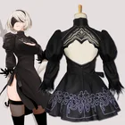 2019 костюмы на Хэллоуин Nier Automata Yorha 2B Косплей Костюм Аниме женский наряд Маскировка Костюм Набор причудливая вечевечерние черное платье + парик