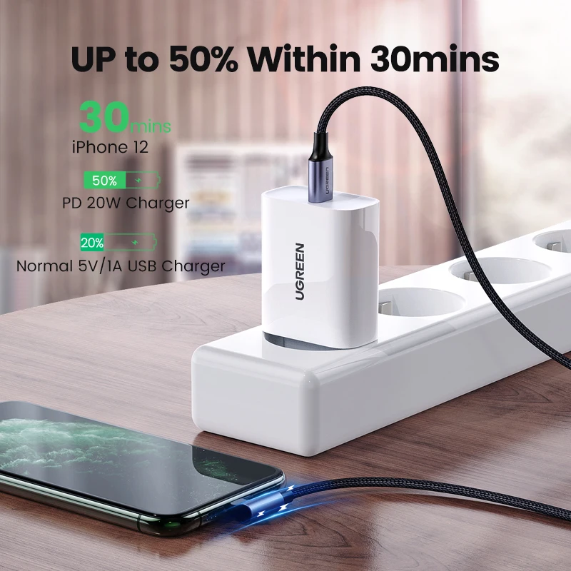 Ugreen MFi USB C к Lightning Кабель для iPhone 12 Mini Pro Max PD18W 20 Вт Быстрая зарядка данных PD кабель зарядный шнур Macbook|Кабели