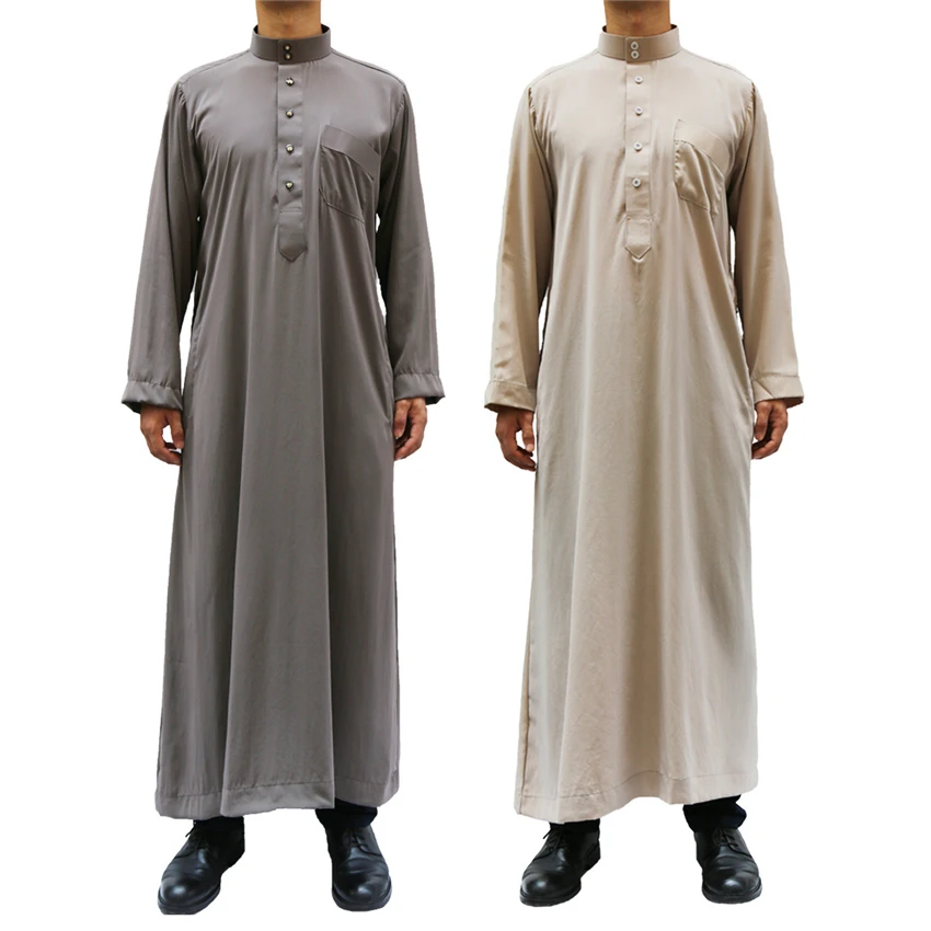 

Saudi Arabia Men's Clothing Kaftan Full Sleeve Long Muslim Dress Stand Collar Traditional Pray Islamic Qamis Middle East Thobe
