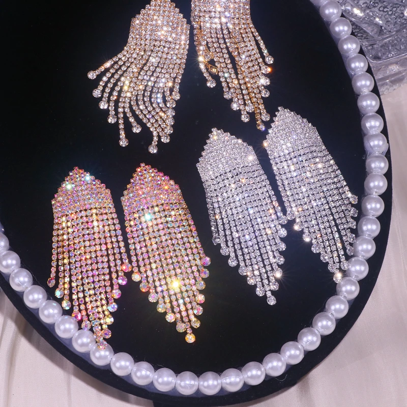 Роскошная Длинная кисточка из горного хрусталя сережки крупноразмерные