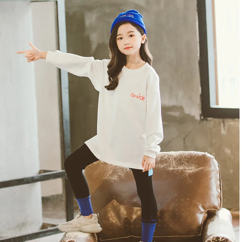 

2021 New Winter Kids Clothes Suit Girls Autumn monster Cartoon Casual Big Children'S Letter Sweater+ Leggings 2pcs Set teenager