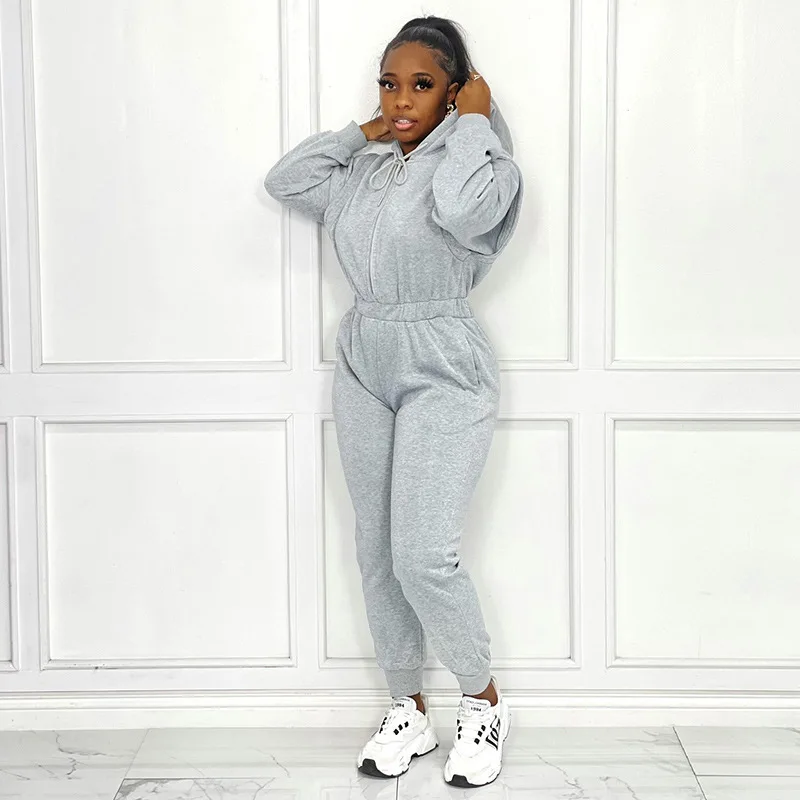 Зимние женские комбинезоны новые теплые флисовый свитшот свободный однотонный