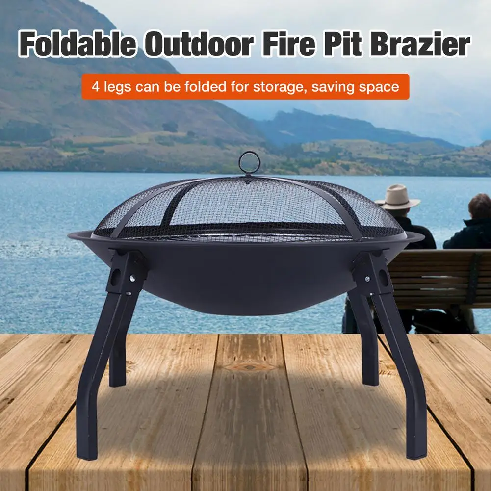 

Portable Wood Burning Fire Pits BBQ Grill Outdoor Fire Pit Stove Garden Patio Wood Log Barbecue Grill Net Set Cooking Tools