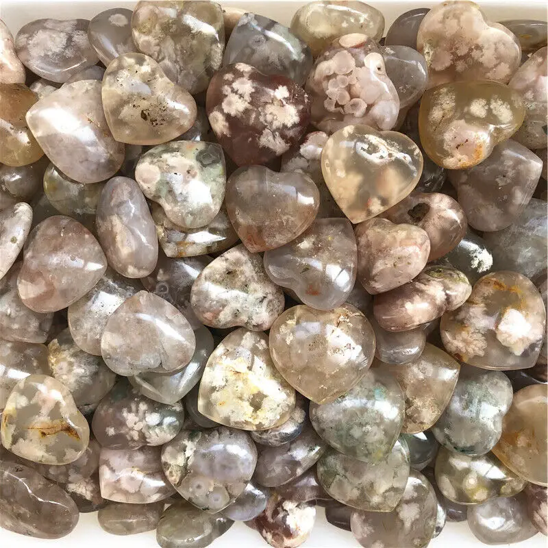 

1PC Natural Cherry Blossom Agate Heart Hand Polished Crystal Stone Healing Decor Natural Stones and Minerals
