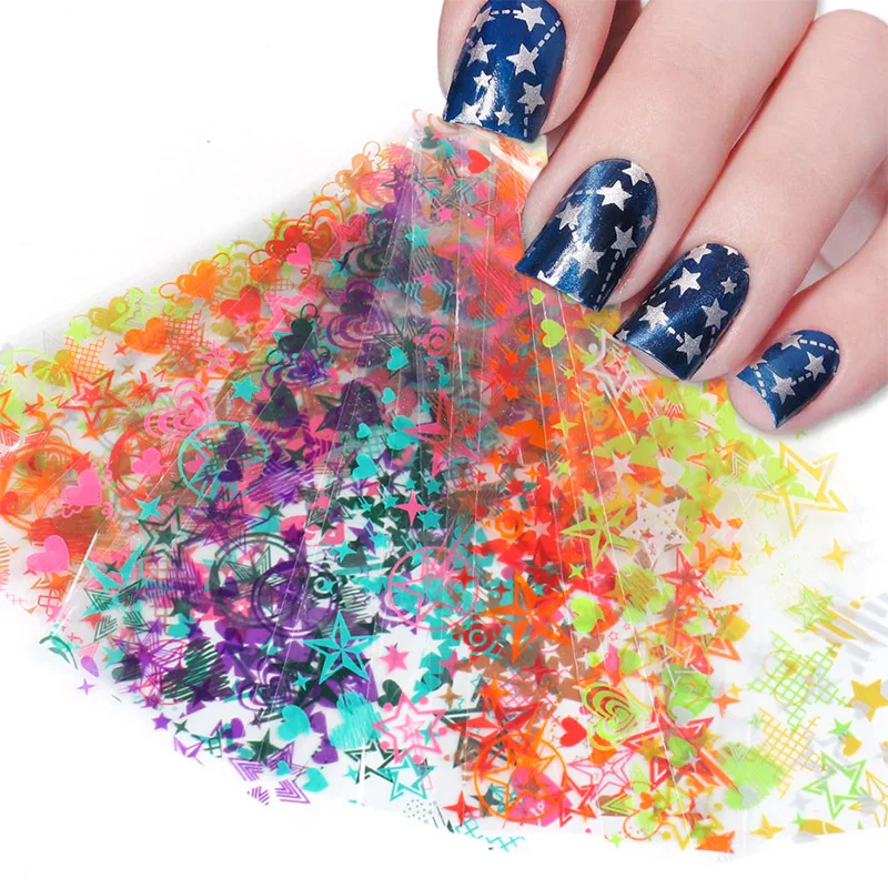 

10Pcs/Pack Nail Foil Stickers And Decals Set Press on Nails Art Design Decorations Transfer Foil for Nails Accessories Beauty