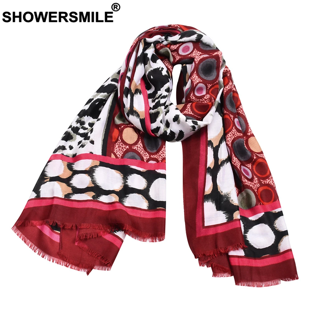 SHOWERSMILE Women Scarf Cotton Linen for Green Wave Point Print Autumn Winter Ladies Shawl |