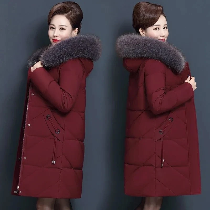 Size 6XL Mother Winter Coat With Fur Collar Elderly Cotton Padded Jacket Women's Thicken Down Padded Jacket Hooded 923