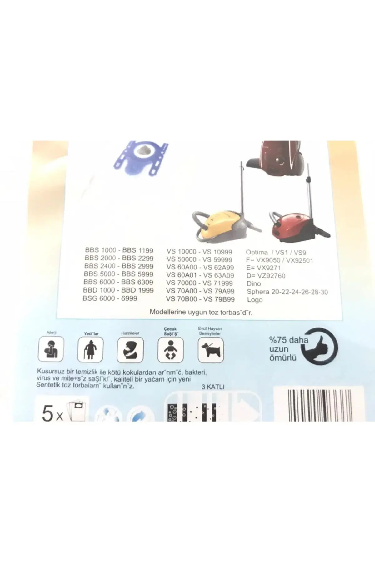 

MHK Parts - Siemens 5 Adetantimikrobiyal Dust Bag Typ D-e-f-h-g Compatible