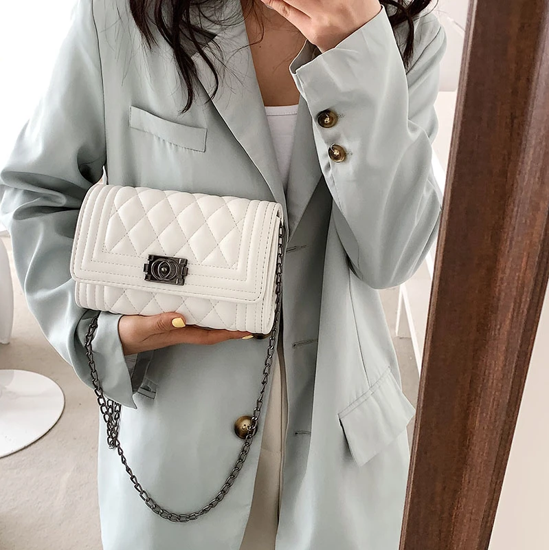

Pure Color Texture Bag Female 2021 Popular New Fashion Rhombus Chain Messenger Bag Shoulder Bag