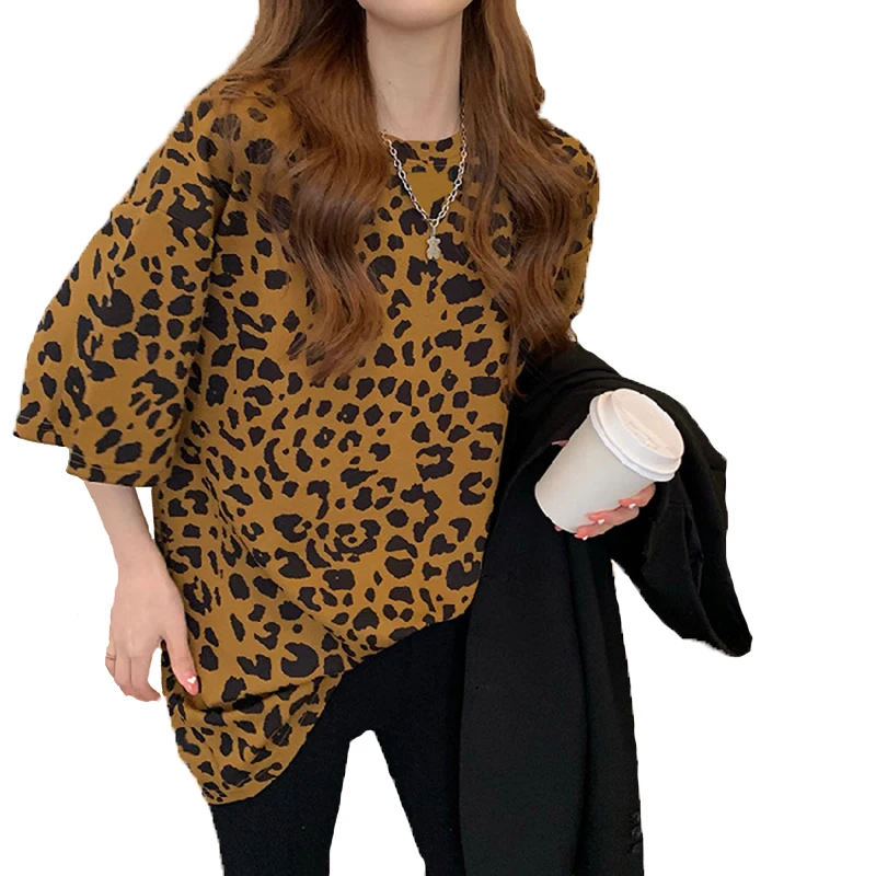 

Leopard Print Short-Sleeved T-Shirt Female Loose Korean Version Of The 2021 New Summer Bottoming Shirt Harajuku Wind Casual Top
