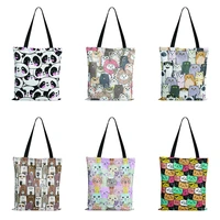 cartoon animals canvas shopper womens bags with handle mini cartoon thick cloth tote eco bag shopping large bags women bolsas