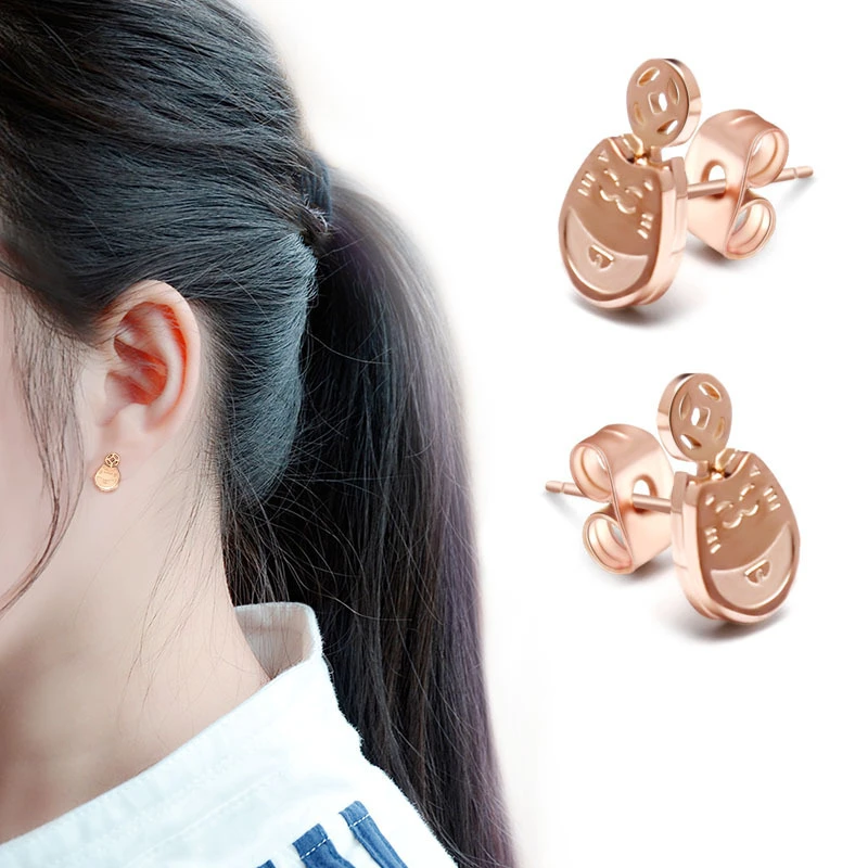 

TOSOKO Stainless Steel Cartoon Fat Cat Earrings Cute Animal Earrings Female Jewelry BSF043