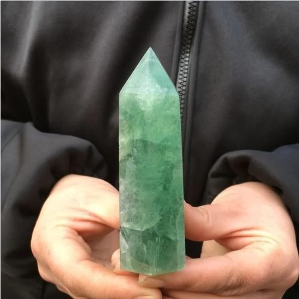 

about 300g Natural fluorite obelisk quartz crystal wand point healing