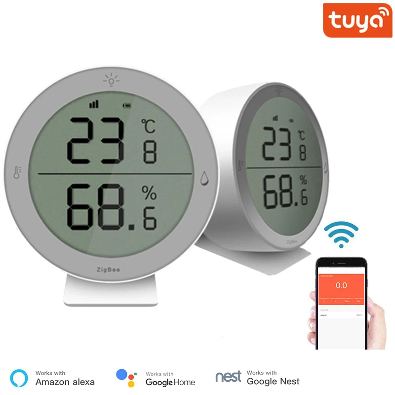 

Tuya Smart Home ZigBee Temperature And Humidity Sensor Indoor Hygrometer Thermometer With LED Screen Works With Alexa Google