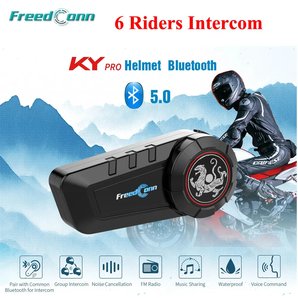 Freedconn KY-Pro Bluetooth 5 0 мотоцикла Шлемы-гарнитуры мотоцикл 6 ездоков 1000 м группового