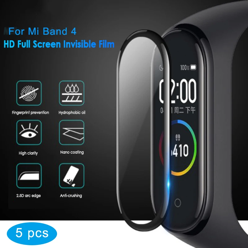 

5pcs Screen Protector For Xiaomi Mi Band 4 3D Surface Full Cover HD Waterproof For Mi 5 Band Protective Film Smart Accessories