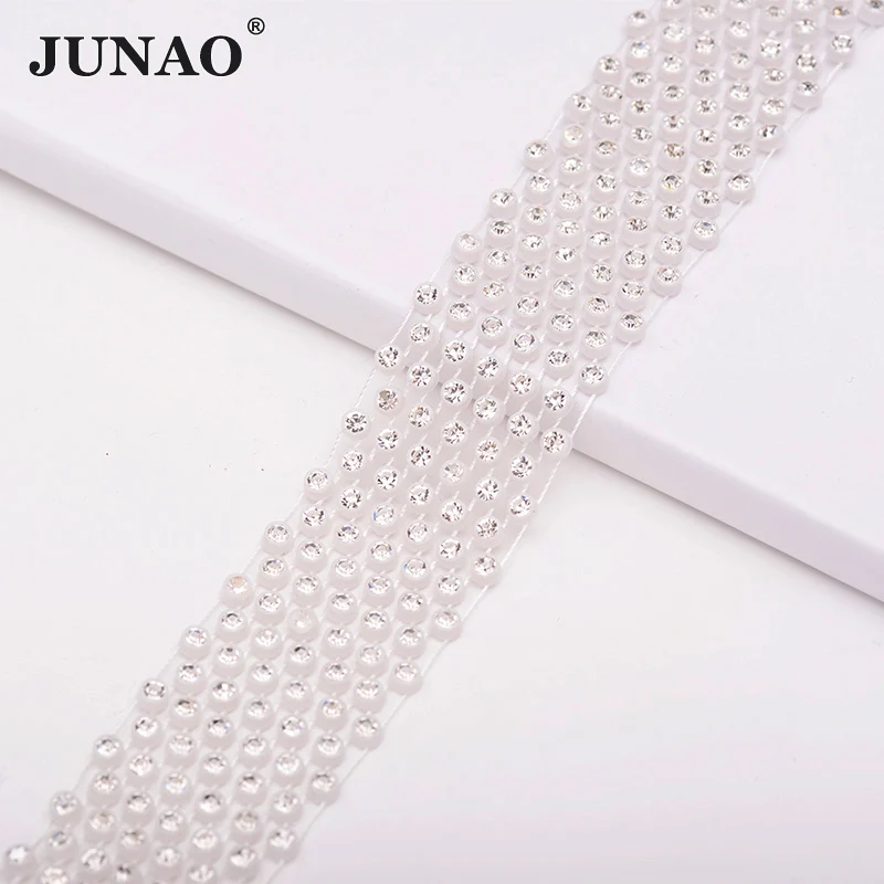 White Clear Stones JUNAO 1 ярд прозрачные черные стразы для шитья отделка цепи кристалл аппликация со стразами лента окантовка для украшения одежды - Цвет: White Clear Stones