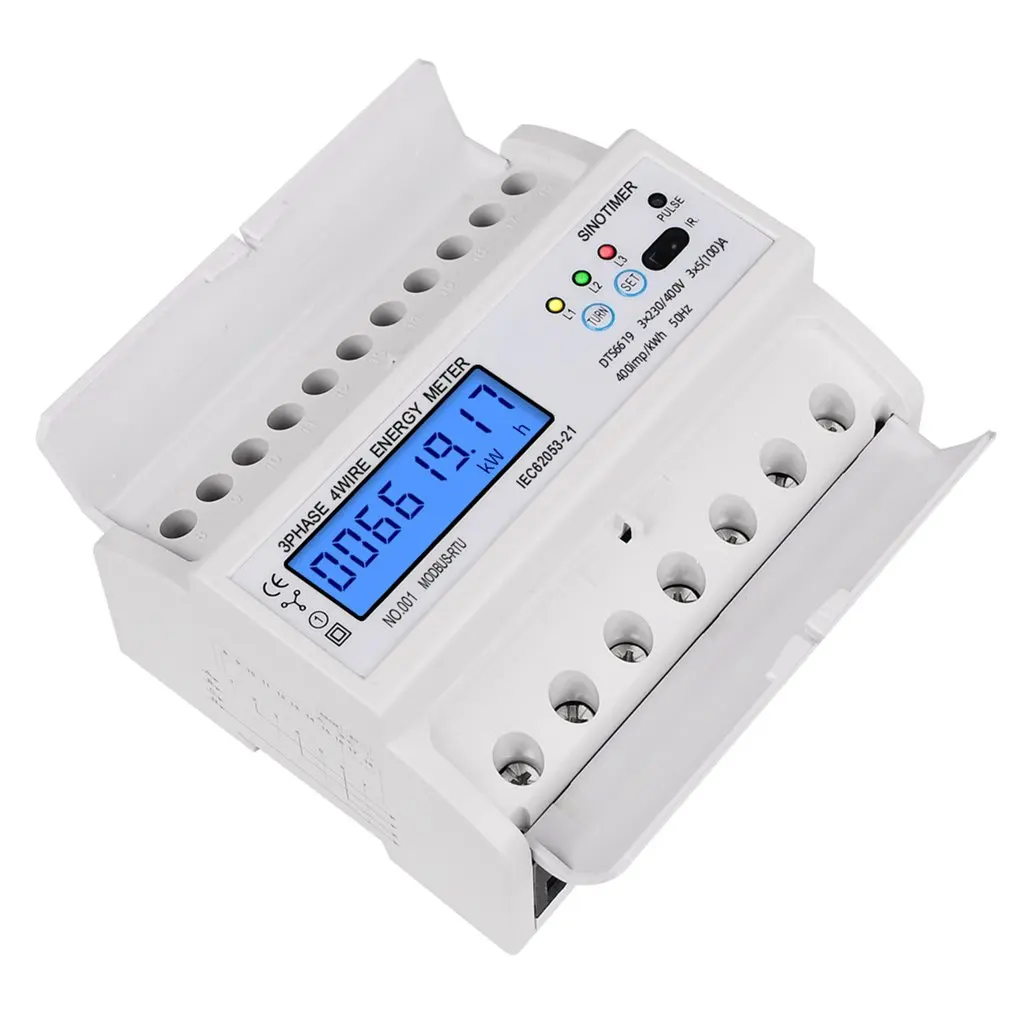 3-фазный 4-проводной счетчик энергии RS485 Modbus 380 В на DIN-рейку цифровой монитор с