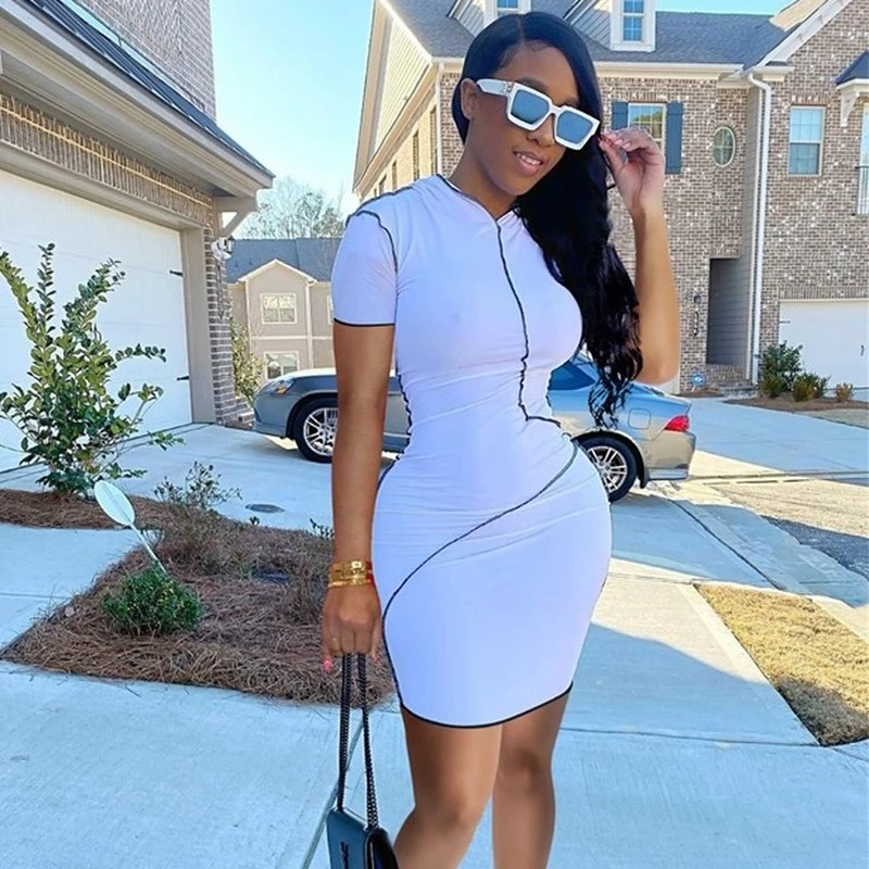 Женское облегающее платье с коротким рукавом уличная одежда элегантное тонкое