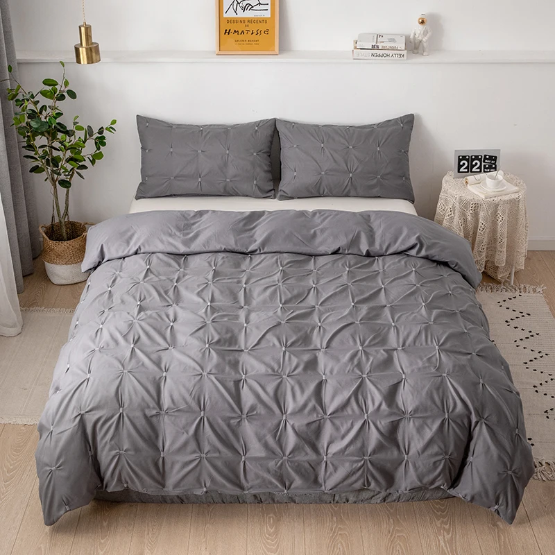 2/3Pcs Simple Style Solid Bedding Sets Square Pinch Pleat Handmade Flower Duvet Cover Set Single/Twin/Queen/King Size | Дом и сад