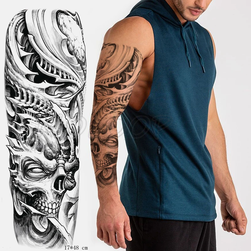 

Full Arm Waterproof Temporary Tattoo Sticker Skull Black Eye Sharp Machine Clow Fake Tatoo Flash Tatto Body Art for Man Woman