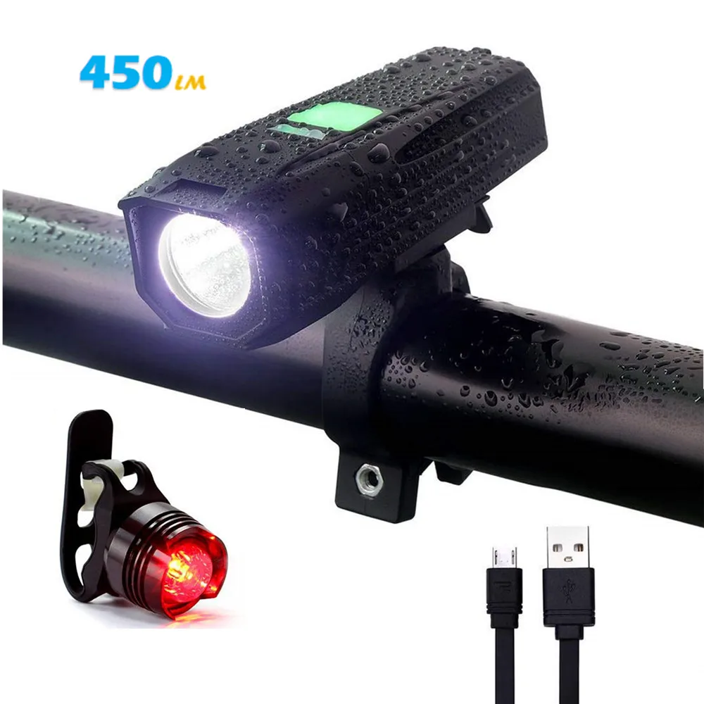 450LM USB Rechargeable Smart Bicycle Light Induction 2200mAh Bike Front Headlight Flashlight With Riding Taillight | Спорт и