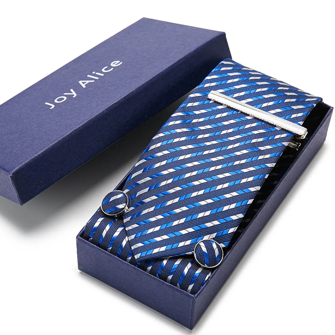 

Birthday Present 100% Silk Nice Handmade Tie Hanky Pocket Squares Cufflink Set Necktie Box hombre Printed Independence Day