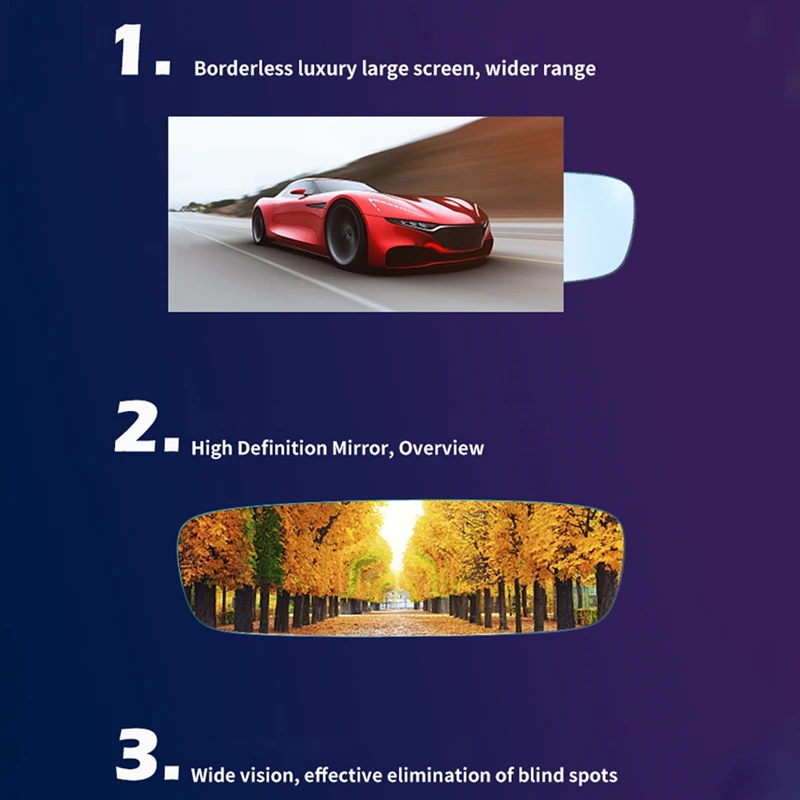 

Automotive 270mm Curved White Mirror, Frameless Rearview Mirror in the Car, Universal Wide-Angle Lens