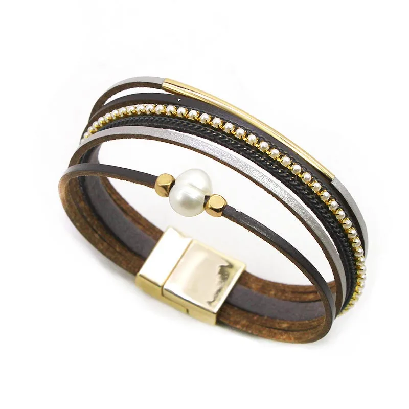 Многослойные жемчужные браслеты D & для женщин металлические шармы модные