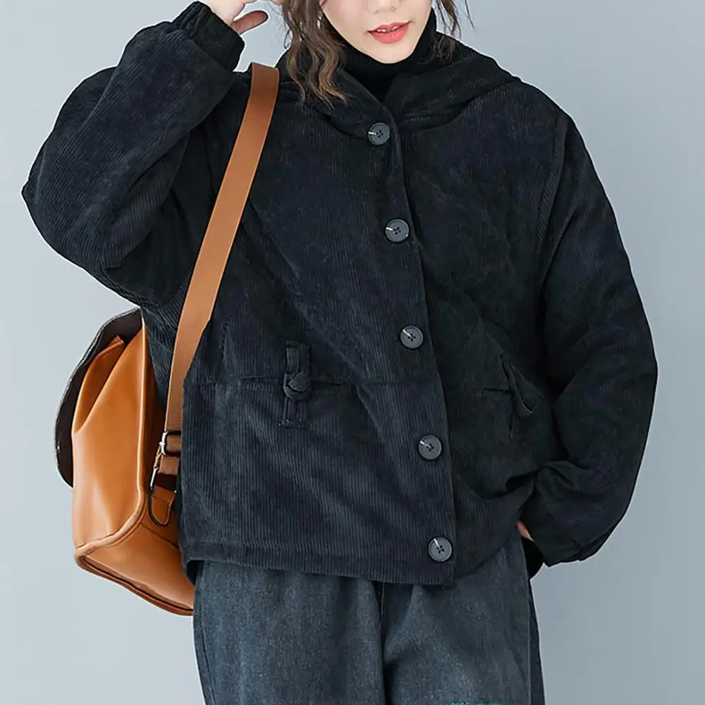 Женские зимние утолщенные винтажные вельветовые пальто однотонные топы с