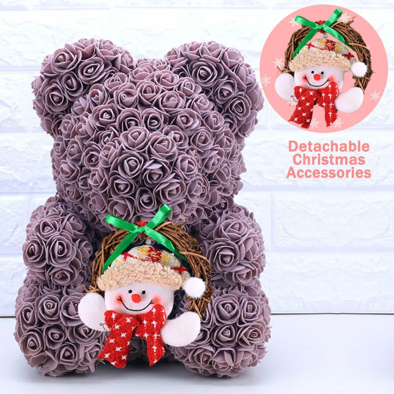 Coffee 40cm Christmas Gift 40cm Red Bear Rose Artificial Soap Roses Teddi Bear Eternal Flower Valentine Garland Gift Girl Friend Snowman - Цвет: Coffee 40cm