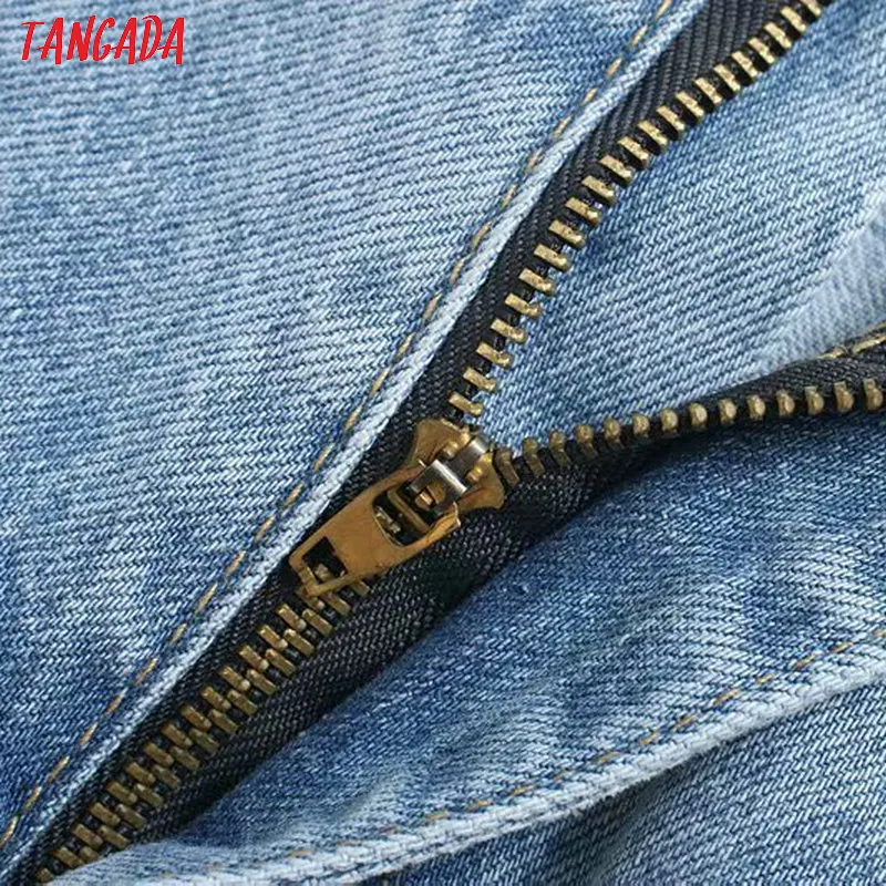 Tangada Модные женские свободные джинсы для мам длинные брюки с карманами на молнии свободные уличные женские синие джинсовые штаны 4M38