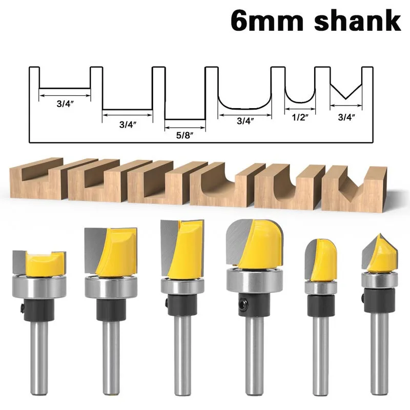 Фреза по дереву с подшипником хвостовик 6 мм 90 градусов 1 шт.|Фреза| |