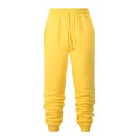 men pants solid color fleece warm threaded cuffs high quality fashion yellow sweatpants trousers casual joggers bodybuilding