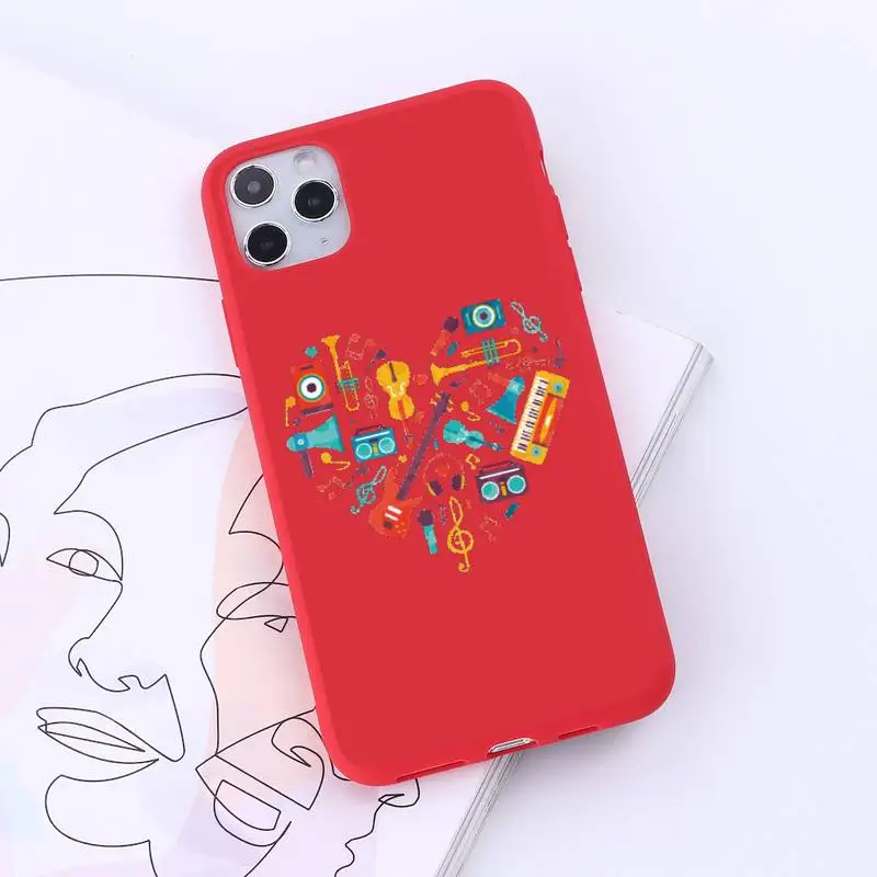 

Fashion music notation art Phone Case Red Candy Color for iPhone 6 7 8 11 12 s mini pro X XS XR MAX Plus