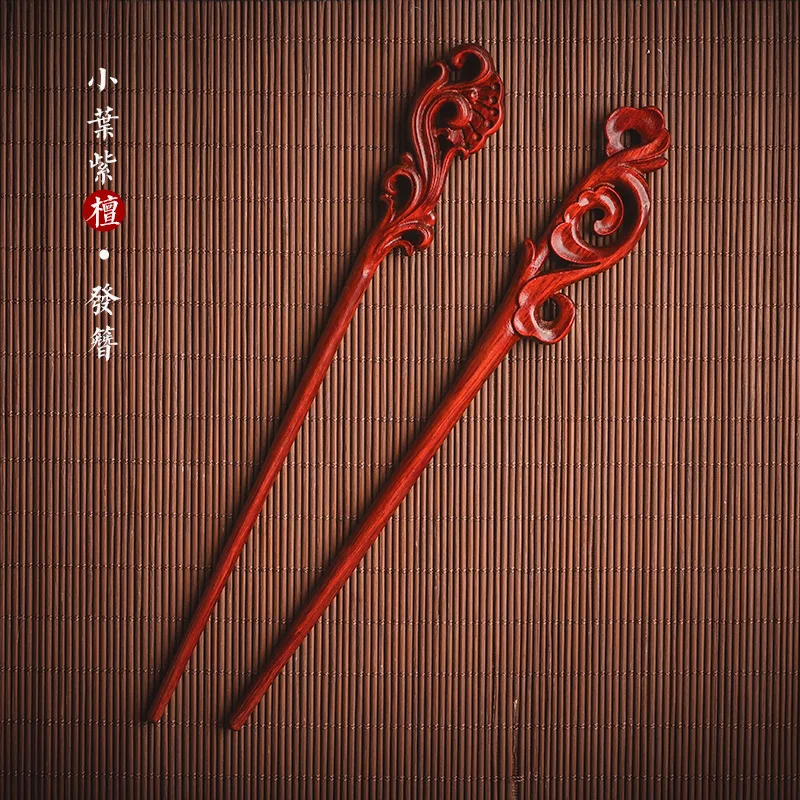 

Leaf Red Sandalwood Auspicious Cloud Hairpin Female Hair Pins Simple Retro Birthday Valentine's Day Gift Hair Stick Accessories