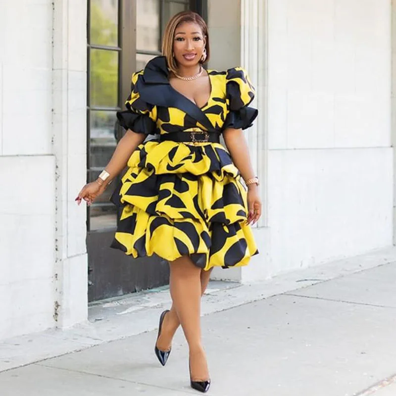 5XL размера плюс африканские платья для женщин Анкара Дашики желтые женские с