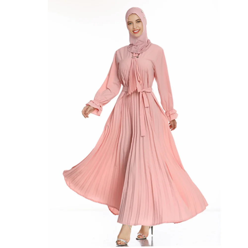 

Muslim Hijab Dress Women Eid Mubarak Party Evening Long Dress Arabic Turkish Islamic Clothing Abaya Muslim Dress with belt