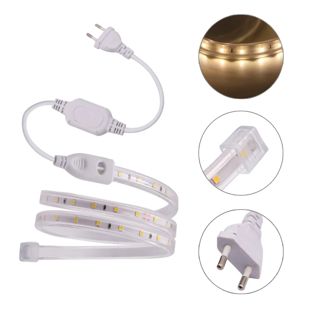 120LED/M SMD 2835 Светодиодные полосы света AC 220V с вилкой питания IP65 водонепроницаемый |