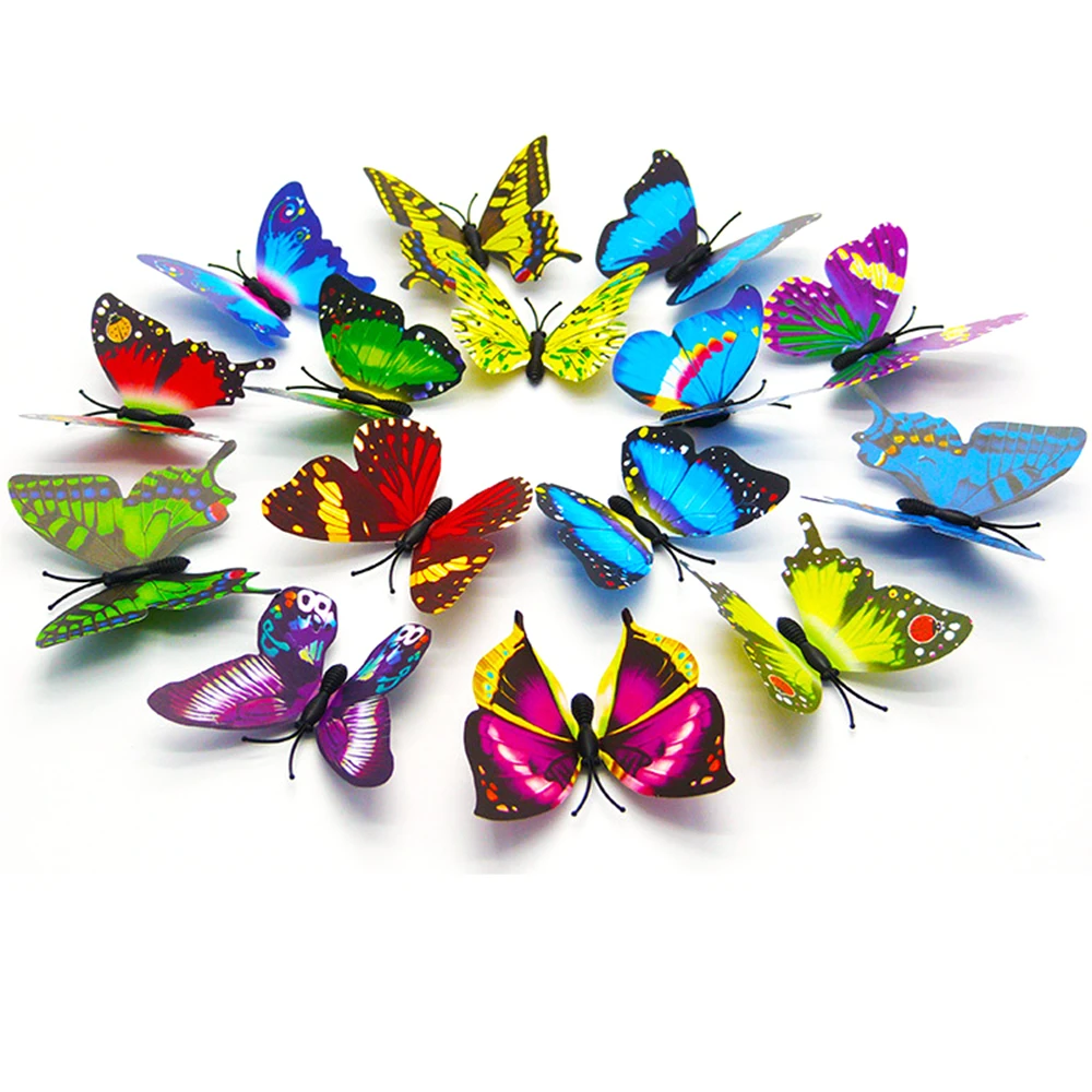 Random 50PCS 3D Simulation Butterfly Sticker Home Decoration Refrigerator Wall Stickers Wedding Party Fake | Дом и сад