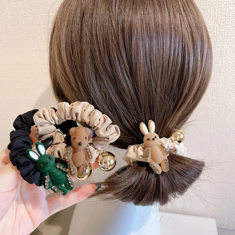 

Корейские милые Мультяшные Кольца для волос в виде медведя стразы кольцо для волос в виде маленького кишечника милая девочка держатель для ...