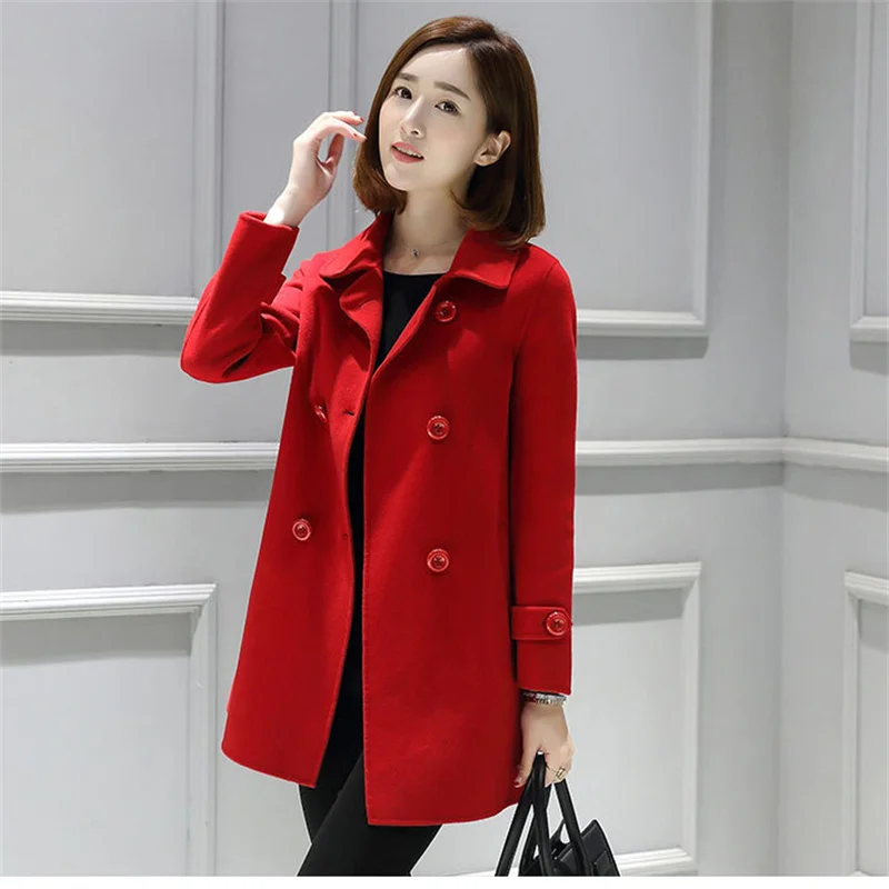 Женское шерстяное пальто красный серый розовый облегающий Топ с длинным рукавом